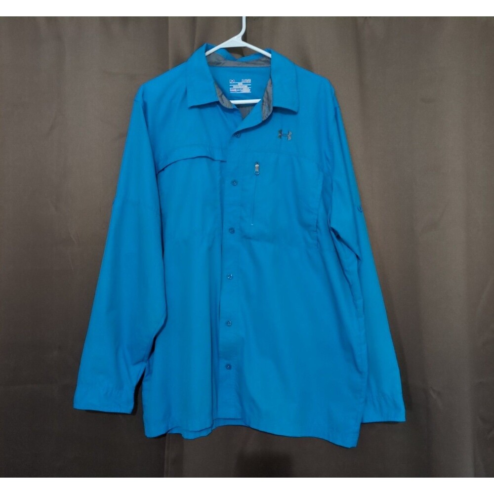 Under Armour HeatGear Fishing Shirt Long Sleeve Men’s XL Loose Blue Vented